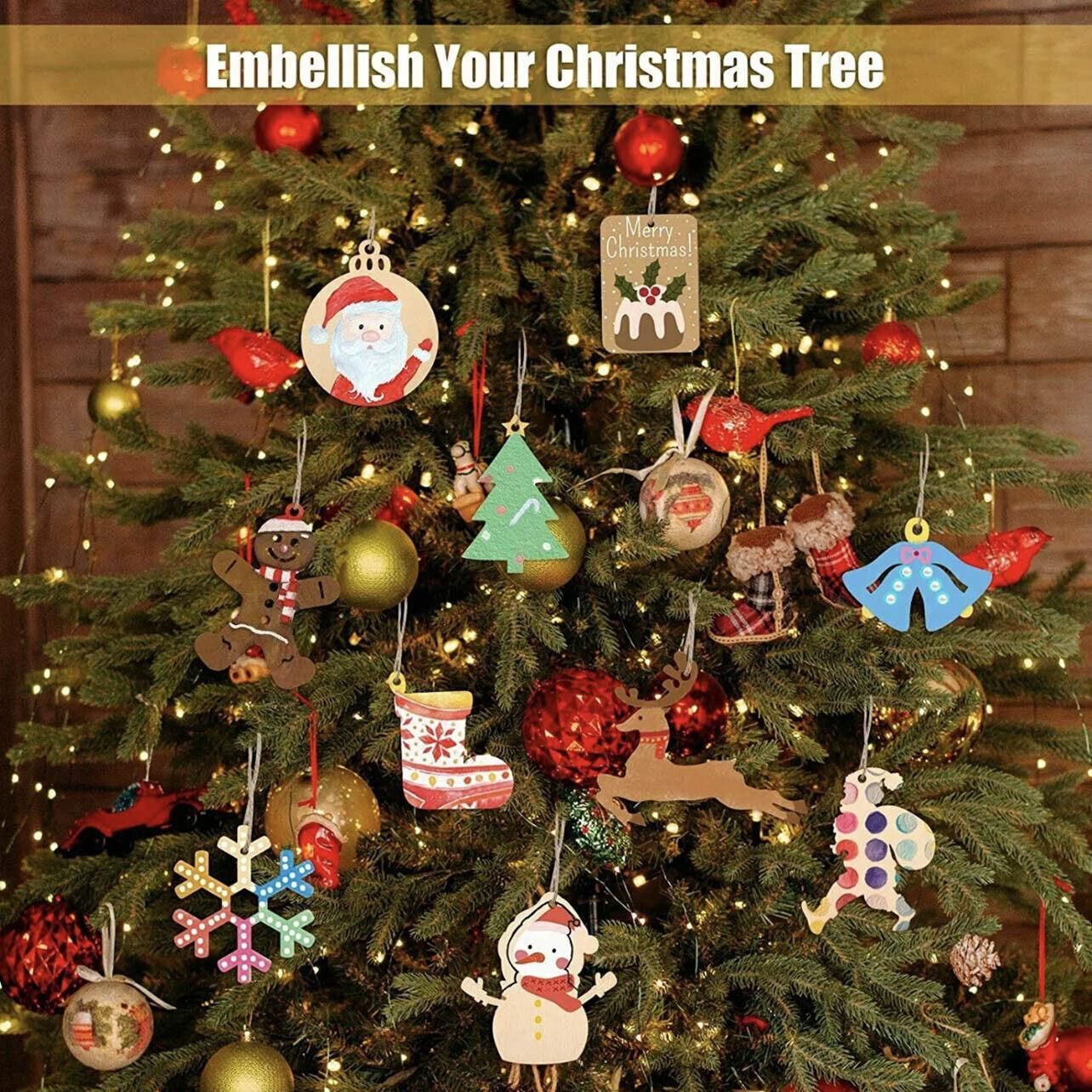 Dark Olive Green Wooden Christmas Hanging Ornament for Tree DIY Craft Decoration 10pcs - Heart Christmas