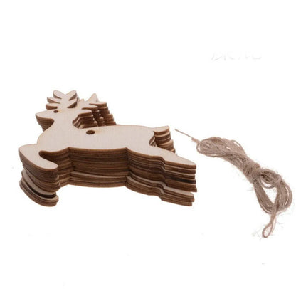 White Smoke Wooden Christmas Hanging Ornament for Tree DIY Craft Decoration 10pcs - Reindeer Christmas