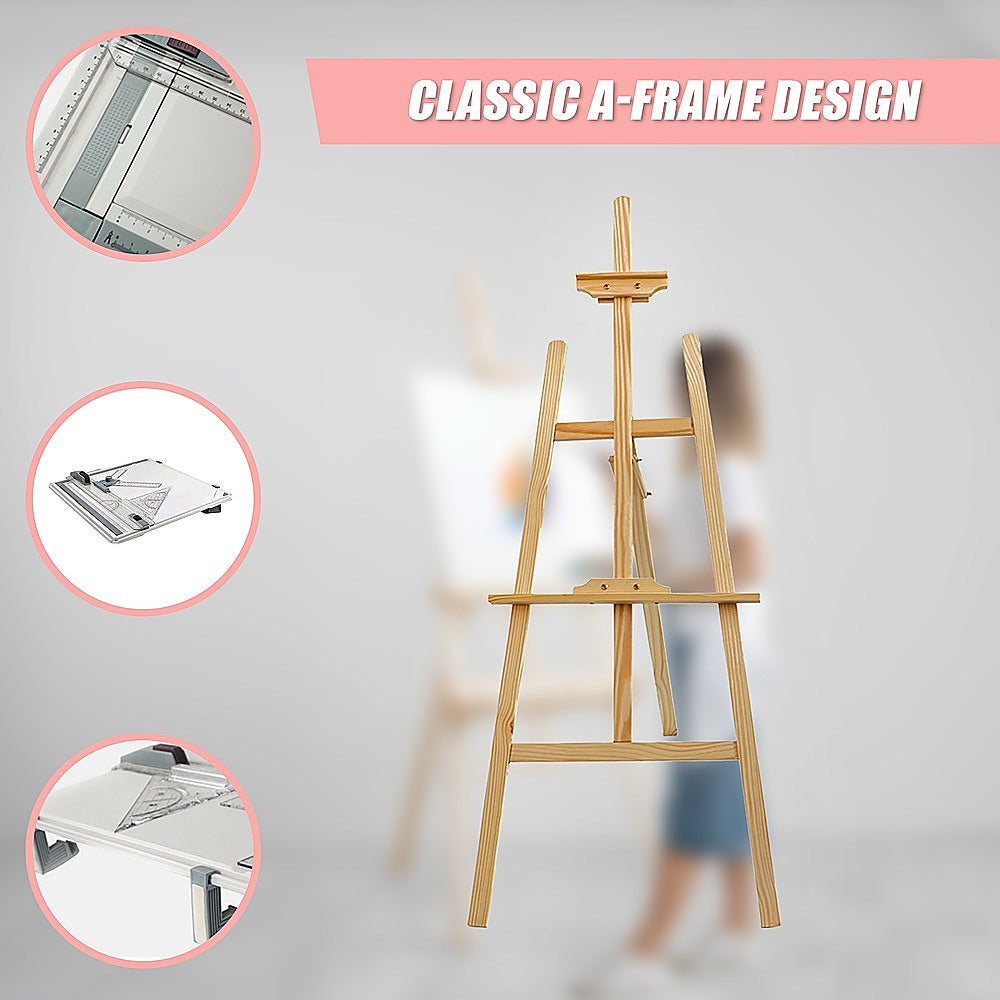 Light Gray Pine Wood A-Frame Artist Easel, 150cm Easels