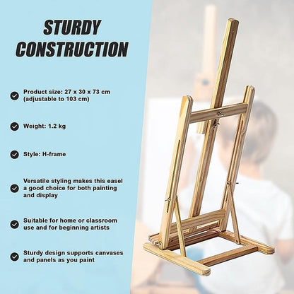Powder Blue Tabletop H Frame Wooden Studio Easel Easels