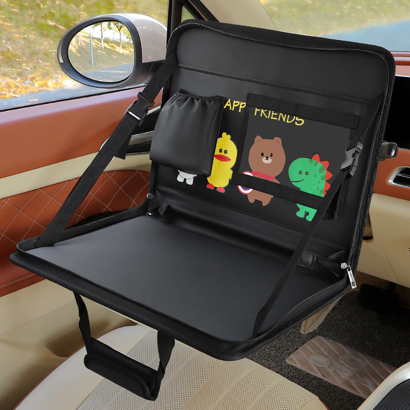 Dark Slate Gray Foldable Car Back Seat Travel Organizer Tray with Tablet Holder Craft Storage & Lighting