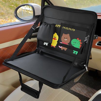 Dark Slate Gray Foldable Car Back Seat Travel Organizer Tray with Tablet Holder Craft Storage & Lighting