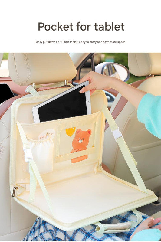 White Smoke Foldable Car Back Seat Travel Organizer Tray with Tablet Holder Craft Storage & Lighting