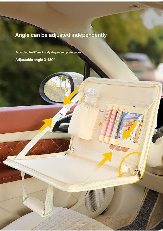 Dim Gray Foldable Car Back Seat Travel Organizer Tray with Tablet Holder Craft Storage & Lighting