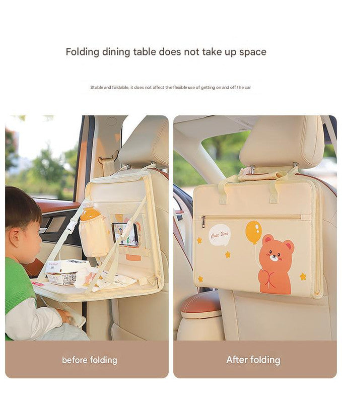 White Smoke Foldable Car Back Seat Travel Organizer Tray with Tablet Holder Craft Storage & Lighting