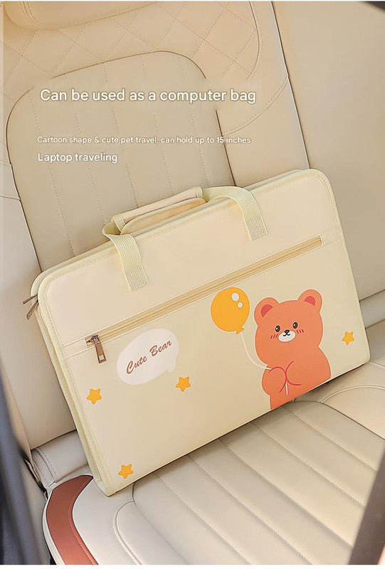 Tan Foldable Car Back Seat Travel Organizer Tray with Tablet Holder Craft Storage & Lighting