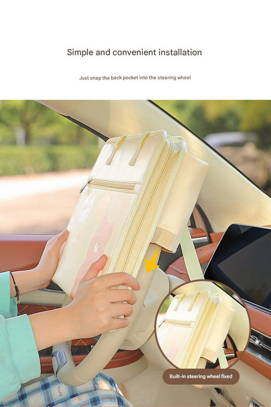 White Smoke Foldable Car Back Seat Travel Organizer Tray with Tablet Holder Craft Storage & Lighting
