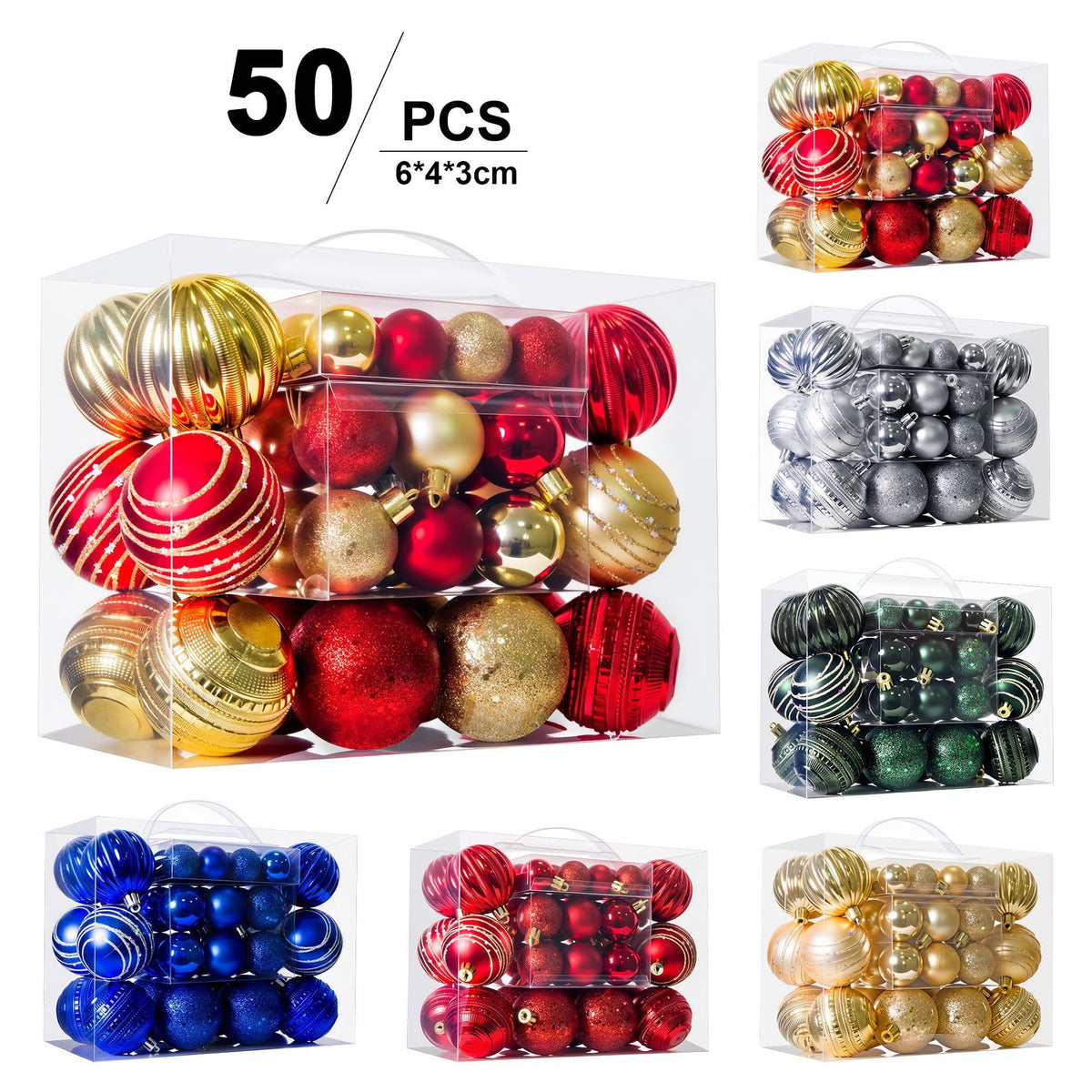 White Smoke Gold 50-Piece Assorted Christmas Bauble Set – Shatterproof Ornaments with Mixed Finishes for Holiday Tree Decor Xmas
