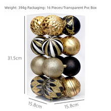 White Smoke Black and Gold Color Scheme 16-Piece Luxury Christmas Bauble Set – Assorted Glitter & Patterned PVC Ornaments for Holiday Tree Decor Xmas