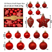White Smoke 50-Piece Red Christmas Ornament Set – Assorted Shatterproof Baubles with Glitter Stars for Holiday Tree Decor Xmas