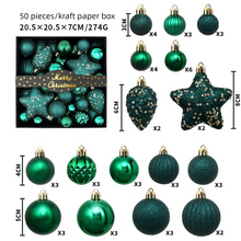 White Smoke 50-Piece Green Christmas Ornament Set – Assorted Shatterproof Baubles with Glitter Stars for Holiday Tree Decor Xmas