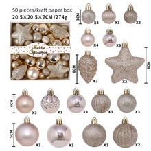 White Smoke 50-Piece Champagne Gold Christmas Ornament Set – Assorted Shatterproof Baubles with Glitter Stars for Holiday Tree Decor Xmas
