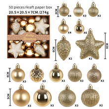 White Smoke 50-Piece Gold Christmas Ornament Set – Assorted Shatterproof Baubles with Glitter Stars for Holiday Tree Decor Xmas