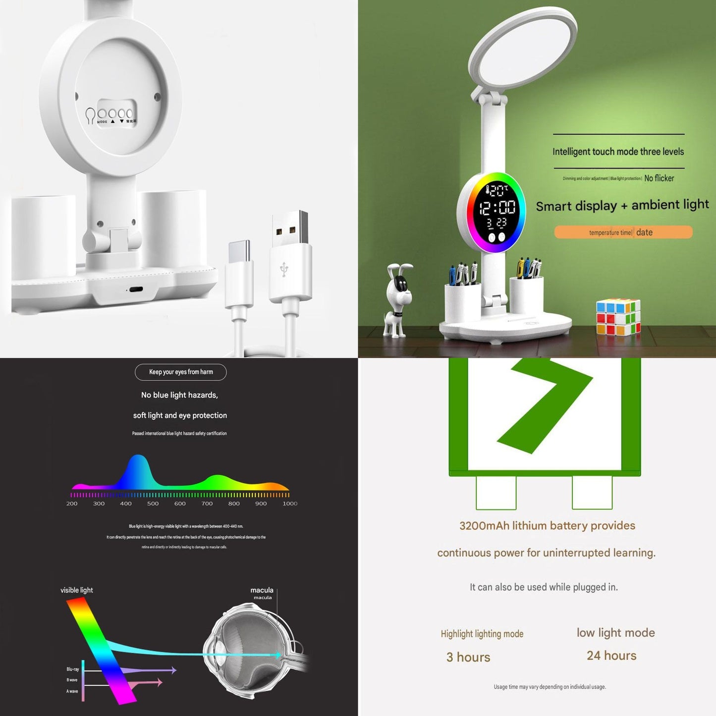 Study Smarter Bundle LED Reading Lamp with Smart Display Pen Holders & White Magnetic Countdown Timer