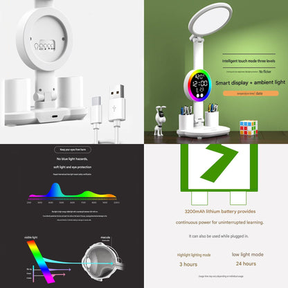 Study Smarter Bundle LED Reading Lamp with Smart Display Pen Holders & White Magnetic Countdown Timer
