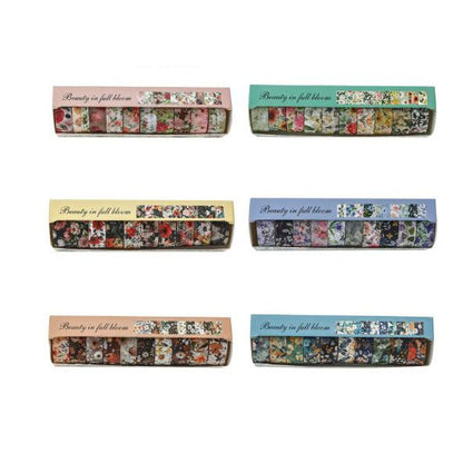 10-Roll Floral Washi Tape Set (Style 1) - 15 mm x 2 m Decorative Flower Pattern Craft Tape for Journaling, Scrapbooking, Planner Decoration and DIY Projects