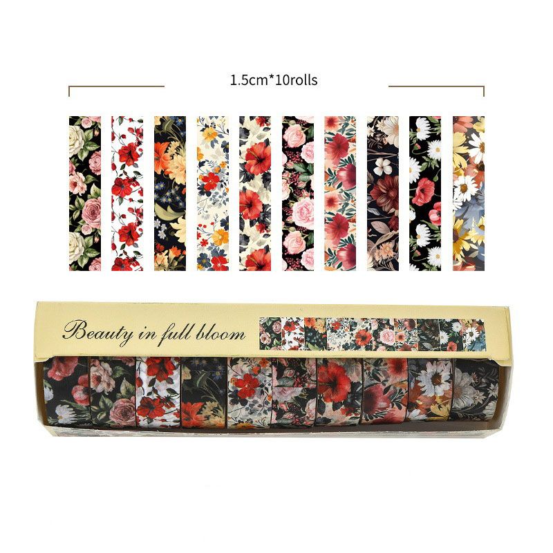 10-Roll Floral Washi Tape Set (Style 3) - 15 mm x 2 m Decorative Flower Pattern Craft Tape for Journaling, Scrapbooking, Planner Decoration and DIY Projects