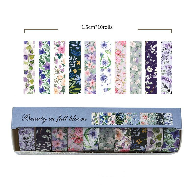 10-Roll Floral Washi Tape Set (Style 4) - 15 mm x 2 m Decorative Flower Pattern Craft Tape for Journaling, Scrapbooking, Planner Decoration and DIY Projects