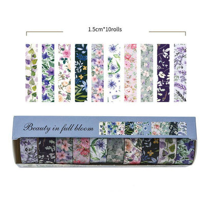 10-Roll Floral Washi Tape Set (Style 4) - 15 mm x 2 m Decorative Flower Pattern Craft Tape for Journaling, Scrapbooking, Planner Decoration and DIY Projects