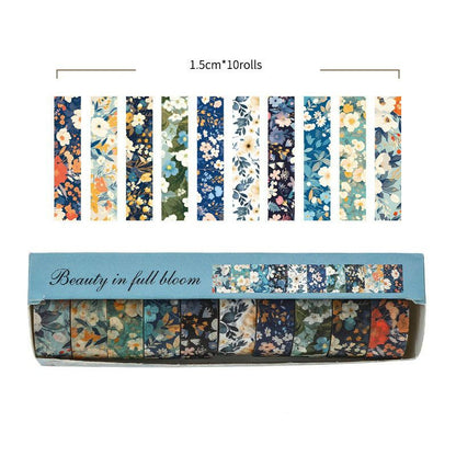 10-Roll Floral Washi Tape Set (Style 6) - 15 mm x 2 m Decorative Flower Pattern Craft Tape for Journaling, Scrapbooking, Planner Decoration and DIY Projects