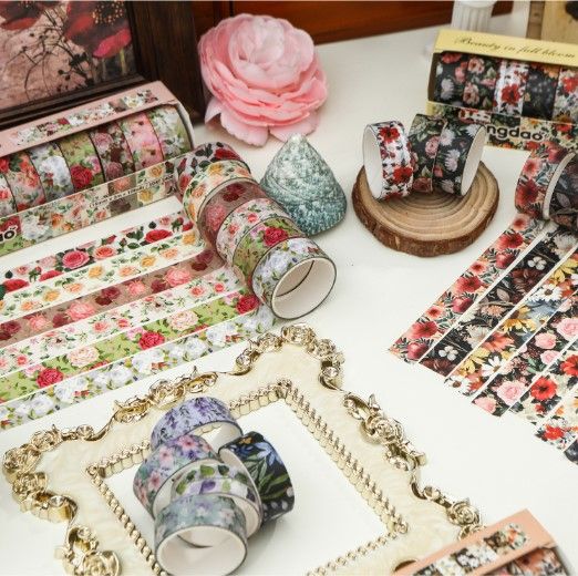 10-Roll Floral Washi Tape Set (Style 6) - 15 mm x 2 m Decorative Flower Pattern Craft Tape for Journaling, Scrapbooking, Planner Decoration and DIY Projects