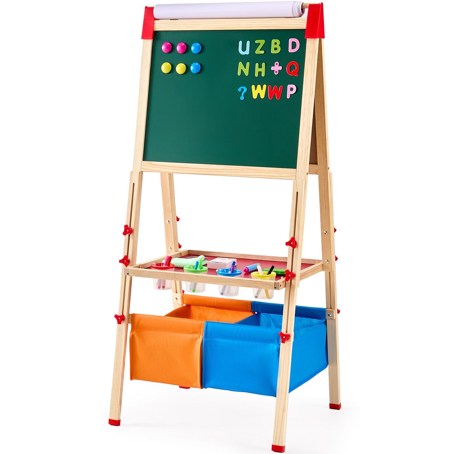 White Smoke Art Easel for Kids, 3-in-1 Wooden Double-Sided Kid's Art Easel with Magnetic Whiteboard, Chalkboard, Paper Roll, Adjustable Standing Drawing Board with Painting Accessories, Storage for Boy Girl Kids Furniture & Easels