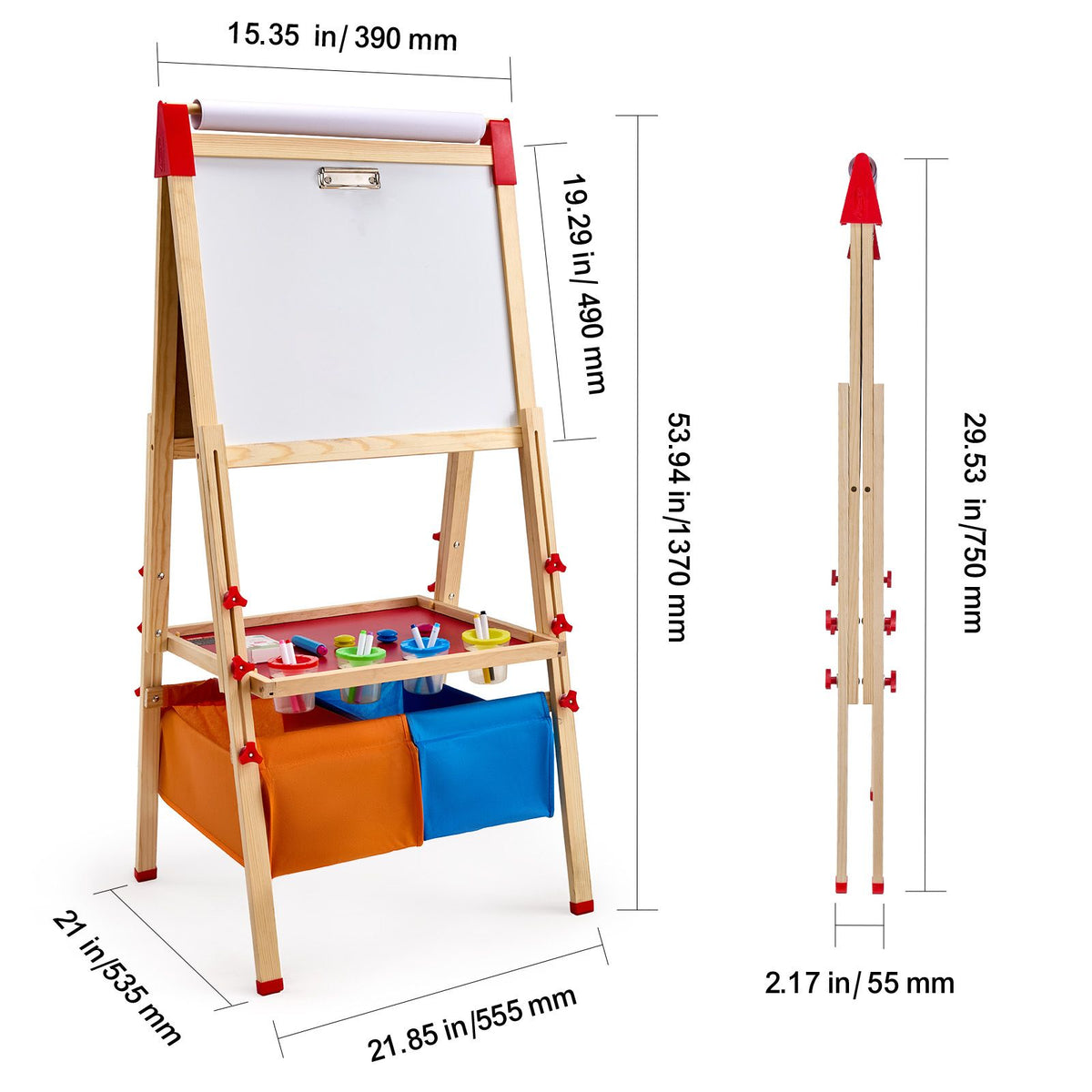 White Smoke Art Easel for Kids, 3-in-1 Wooden Double-Sided Kid's Art Easel with Magnetic Whiteboard, Chalkboard, Paper Roll, Adjustable Standing Drawing Board with Painting Accessories, Storage for Boy Girl Kids Furniture & Easels