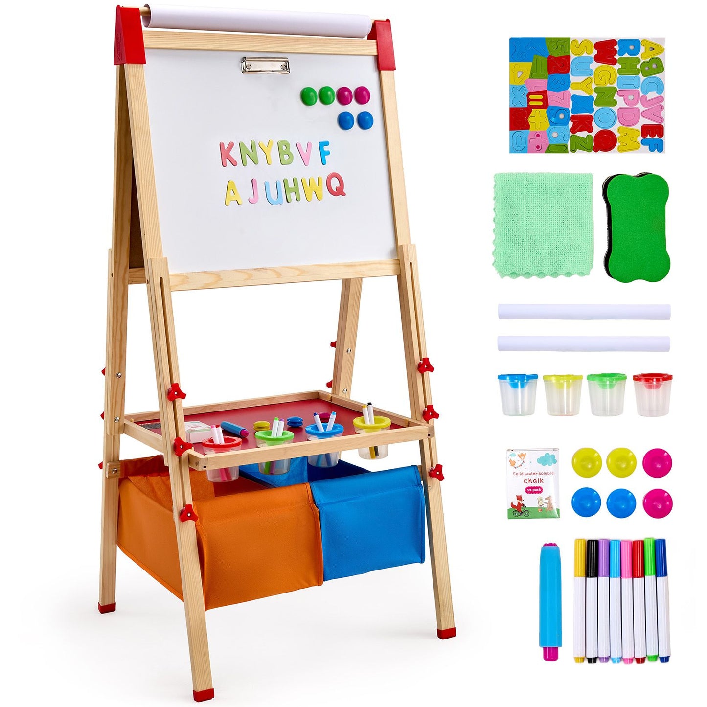 White Smoke Art Easel for Kids, 3-in-1 Wooden Double-Sided Kid's Art Easel with Magnetic Whiteboard, Chalkboard, Paper Roll, Adjustable Standing Drawing Board with Painting Accessories, Storage for Boy Girl Kids Furniture & Easels