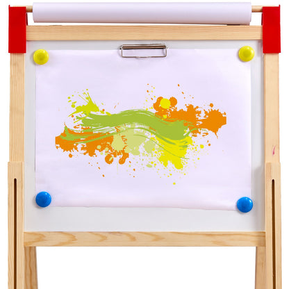 White Smoke Art Easel for Kids, 3-in-1 Wooden Double-Sided Kid's Art Easel with Magnetic Whiteboard, Chalkboard, Paper Roll, Adjustable Standing Drawing Board with Painting Accessories, Storage for Boy Girl Kids Furniture & Easels