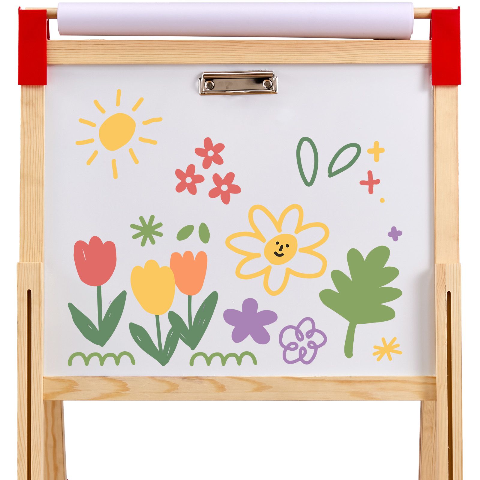 White Smoke Art Easel for Kids, 3-in-1 Wooden Double-Sided Kid's Art Easel with Magnetic Whiteboard, Chalkboard, Paper Roll, Adjustable Standing Drawing Board with Painting Accessories, Storage for Boy Girl Kids Furniture & Easels