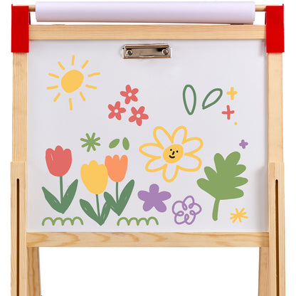 White Smoke Art Easel for Kids, 3-in-1 Wooden Double-Sided Kid's Art Easel with Magnetic Whiteboard, Chalkboard, Paper Roll, Adjustable Standing Drawing Board with Painting Accessories, Storage for Boy Girl Kids Furniture & Easels