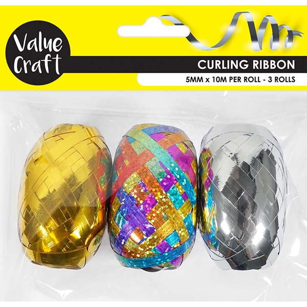 Lavender Curling Ribbon, Metallic Rainbow Mix, 10m/ roll, 3pk Party