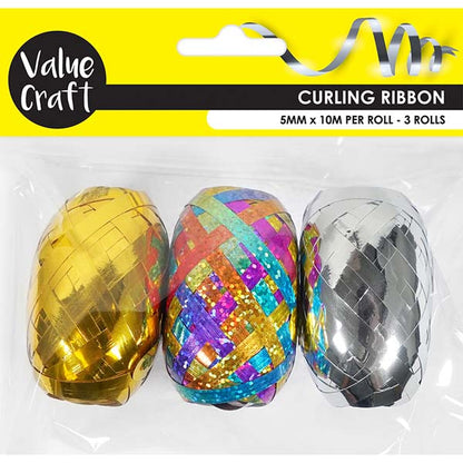 Lavender Curling Ribbon, Metallic Rainbow Mix, 10m/ roll, 3pk Party