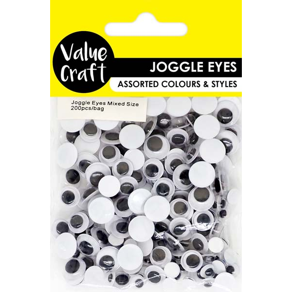Yellow Joggle Eyes, Round, Assorted sizes, 200pk Kids Craft Basics