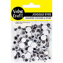 Yellow Joggle Eyes, Round, Assorted sizes, 200pk Kids Craft Basics