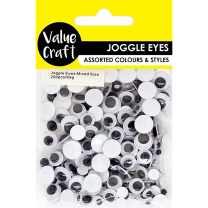 Yellow Joggle Eyes, Round, Assorted sizes, 200pk Kids Craft Basics