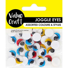 Yellow Joggle Eyes with Eyelases, Round, Assorted colours, 30pk Kids Craft Basics
