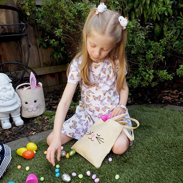 Black Easter Hession Tote Bag, Pink Bunny, 20.5x22cm, 1pk Easter