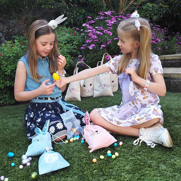Dark Slate Gray Easter Hession Tote Bag, Pink Bunny, 20.5x22cm, 1pk Easter