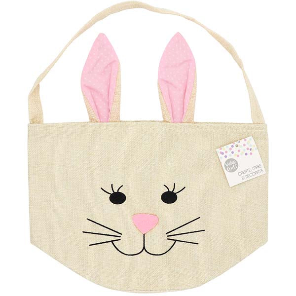White Smoke Easter Hession Basket, Pink Bunny, 20x18cm, 1pk Easter