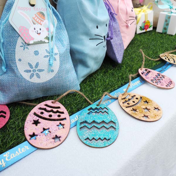 Lavender Easter DIY Wood Garland Eggs with Cord Easter