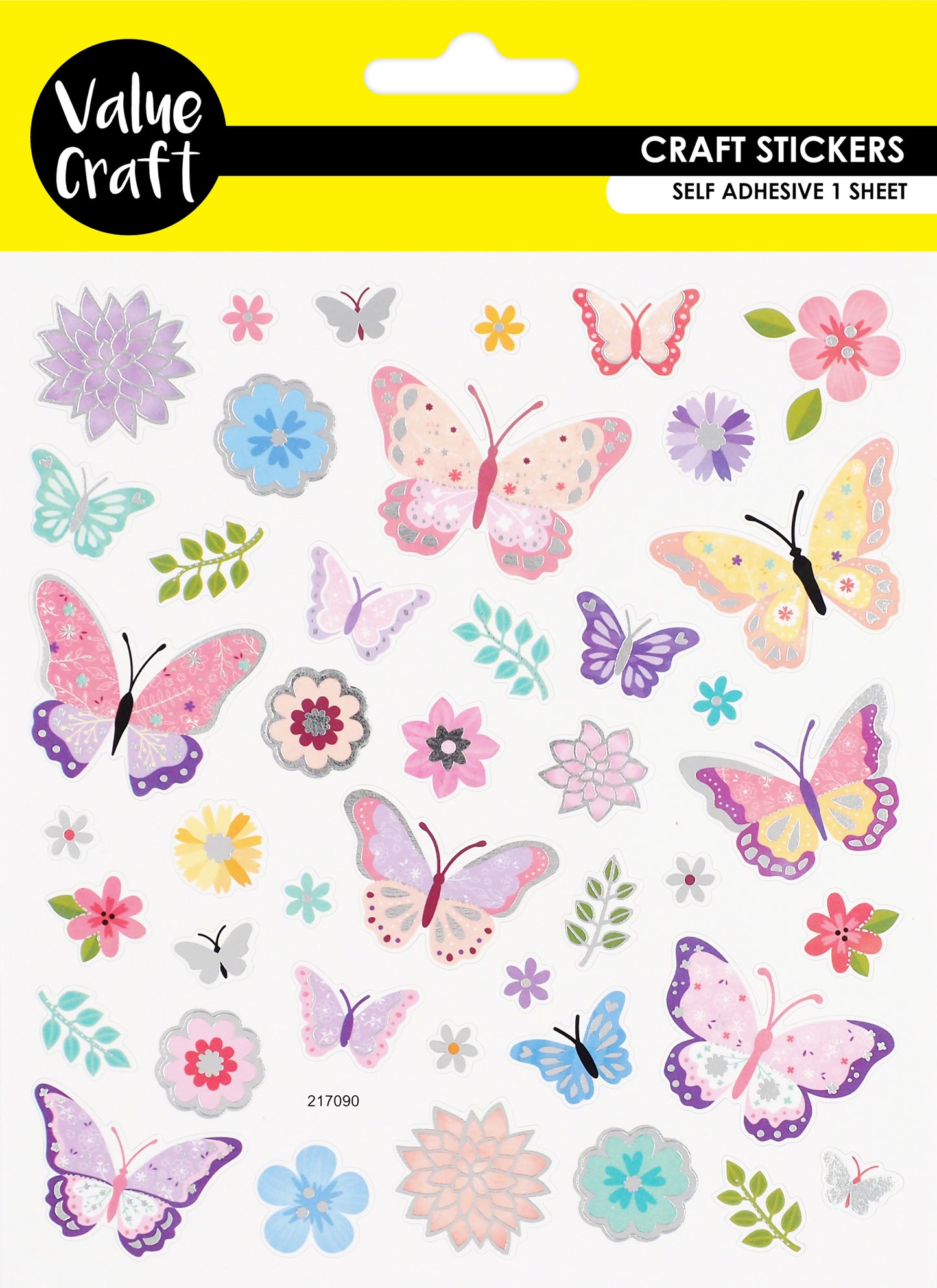 White Smoke Stickers Foil, Butterflies 1Sh Paper Craft