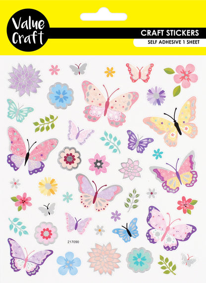 White Smoke Stickers Foil, Butterflies 1Sh Paper Craft