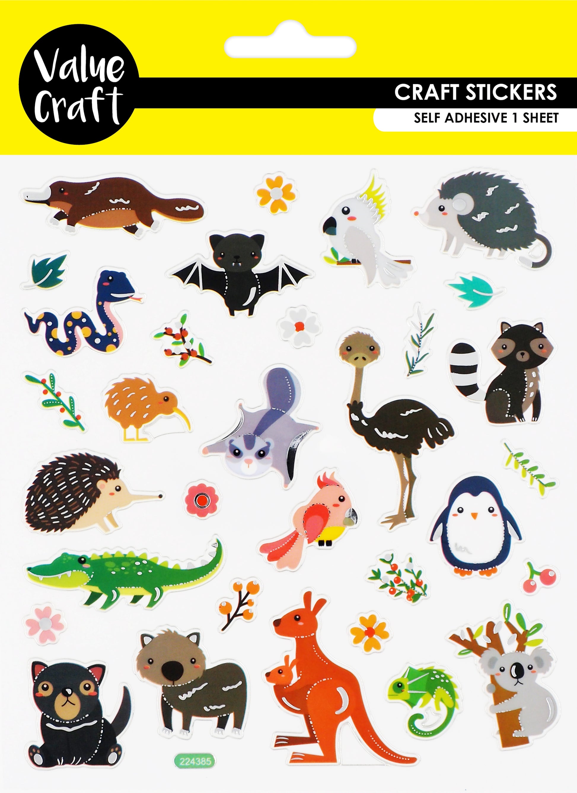 White Smoke Stickers Foil, Australian Animals, 1 Sheet Paper Craft
