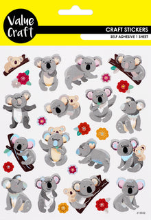 White Smoke Stickers Foil Koalas 1Sh Paper Craft