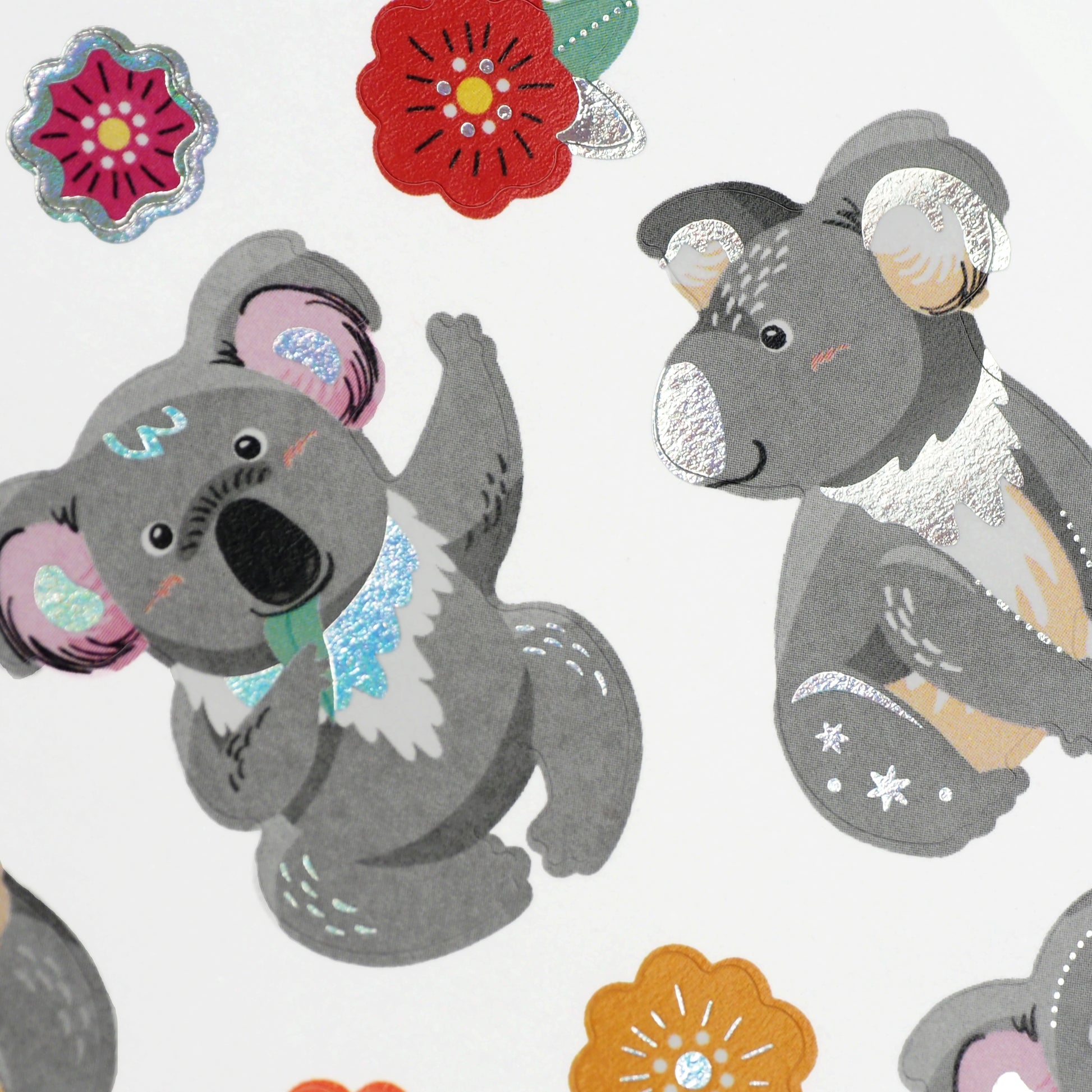 White Smoke Stickers Foil Koalas 1Sh Paper Craft