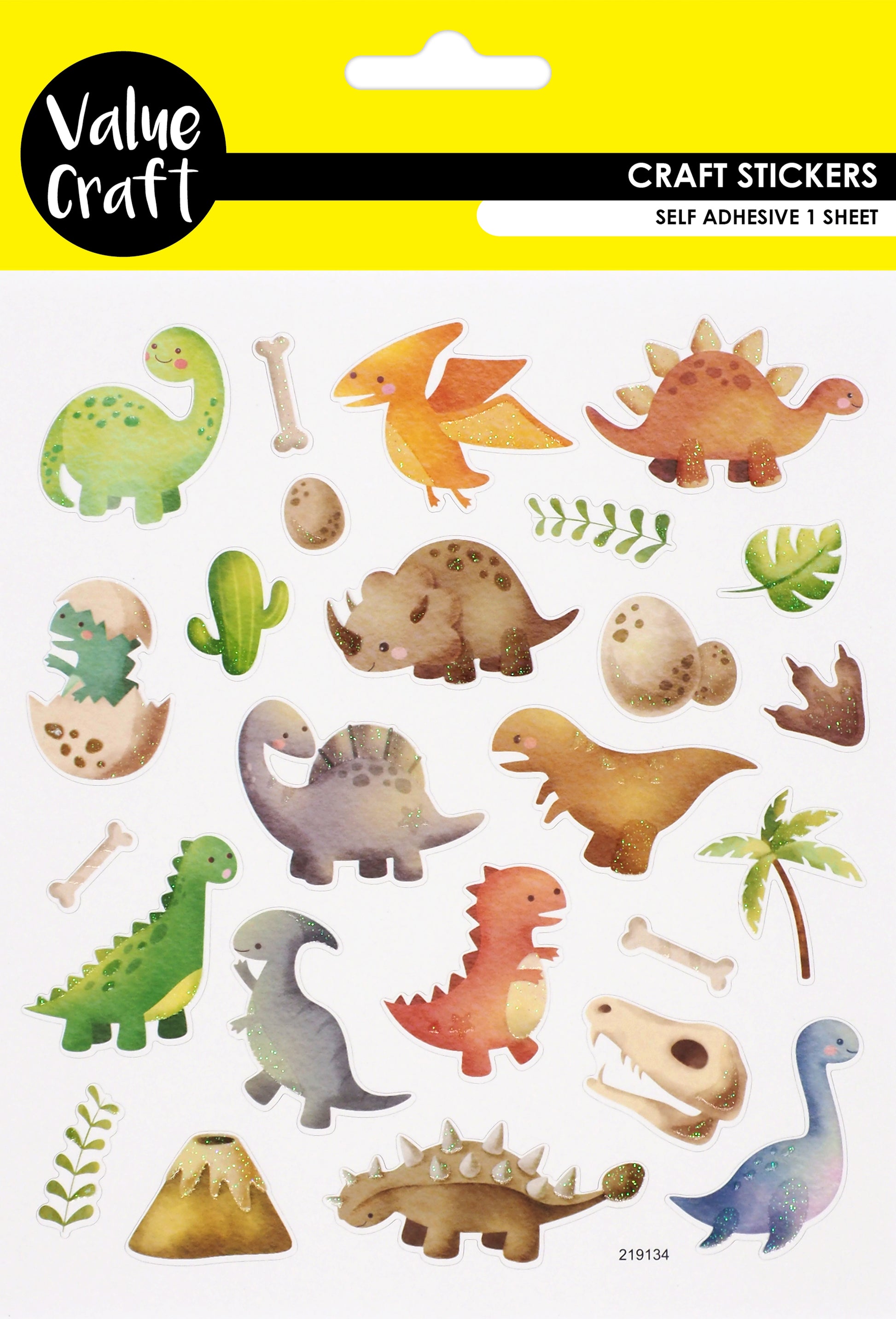 White Smoke Stickers Glitter Dinosaurs 1Sh Paper Craft