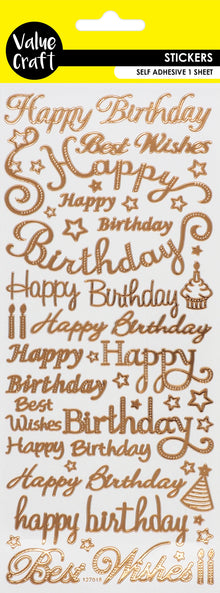 Gray Stickers Happy Birthday Rose Gold 1Sh Paper Craft