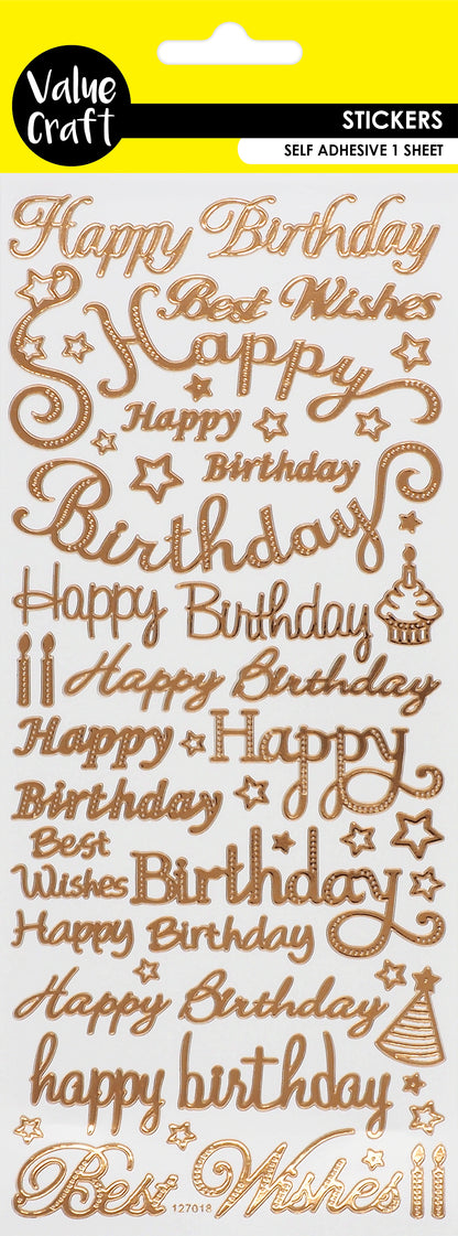 Gray Stickers Happy Birthday Rose Gold 1Sh Paper Craft