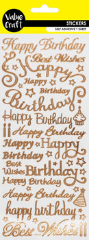 Gray Stickers Happy Birthday Rose Gold 1Sh Paper Craft